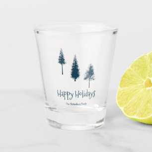 Navy Blue Winter Trees Shot Glass