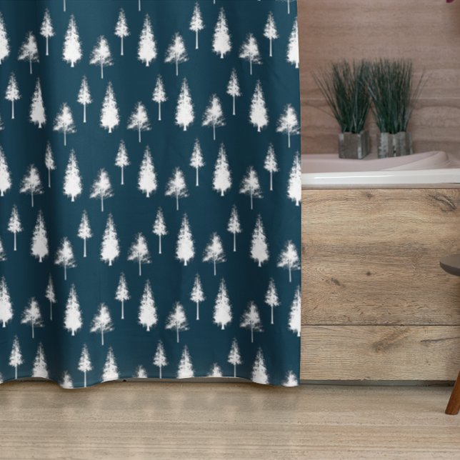 Navy Blue Winter Trees Shower Curtain (Creator Uploaded)
