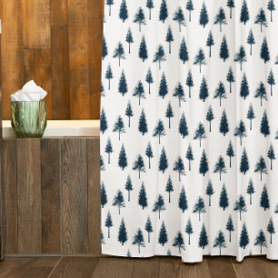 Navy Blue Winter Trees Shower Curtain