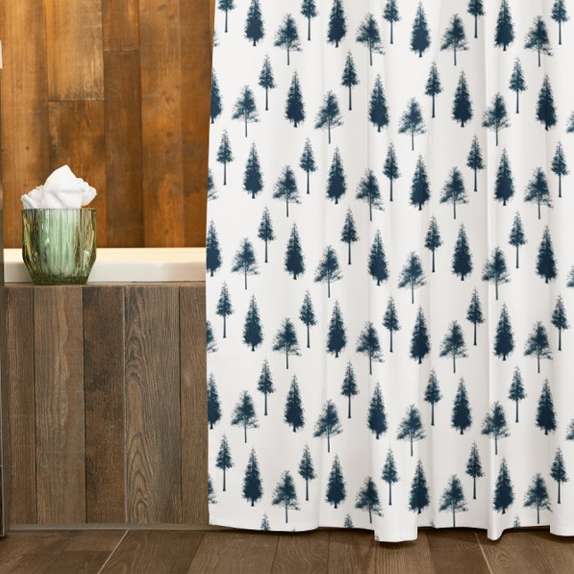 Navy Blue Winter Trees Shower Curtain (Creator Uploaded)