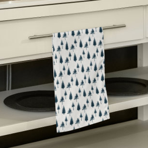 Navy Blue Winter Trees Tea Towel