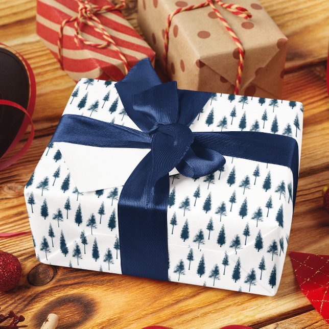 Navy Blue Winter Trees Wrapping Paper (Creator Uploaded)