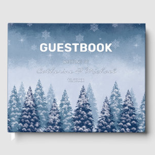 Navy Blue Winter Wonderland Pine Christmas Wedding Guest Book