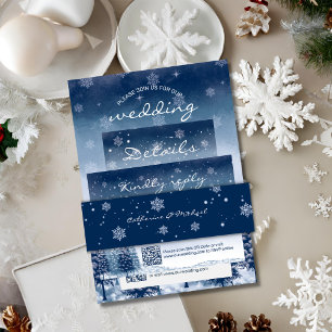 Navy Blue Winter Wonderland Snowflakes Christmas Invitation Belly Band