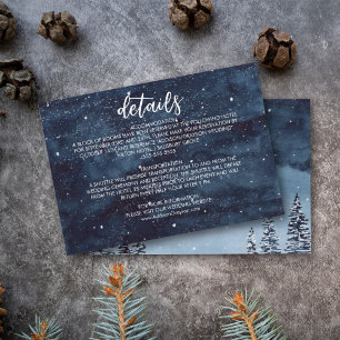 Navy Blue Wintery Watercolor Night Wedding Detail Enclosure Card