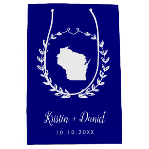 Navy Blue Wisconsin Map Wedding Welcome Swag Medium Gift Bag