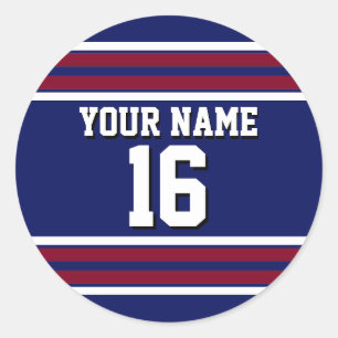 Navy Blue with Burgundy White Stripes Team Jersey Classic Round Sticker