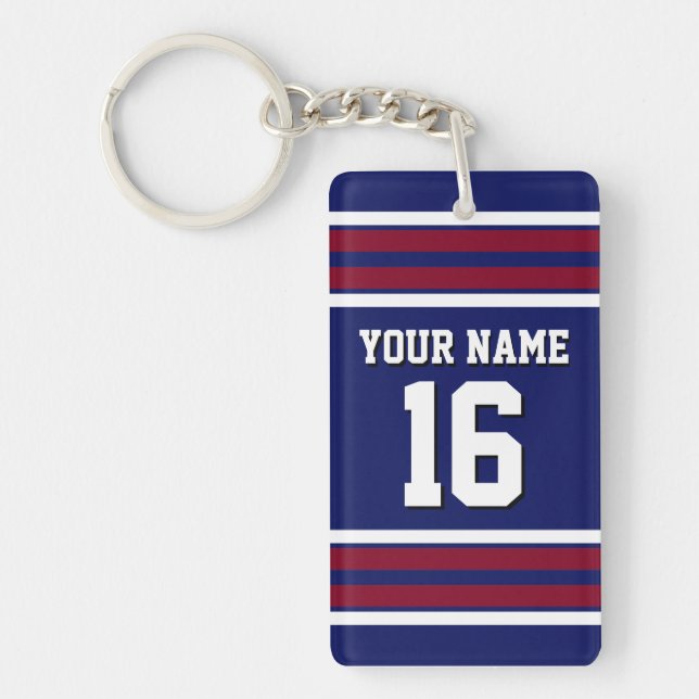 Navy Blue with Burgundy White Stripes Team Jersey Key Ring (Front)