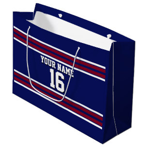 Navy Blue with Burgundy White Stripes Team Jersey Large Gift Bag