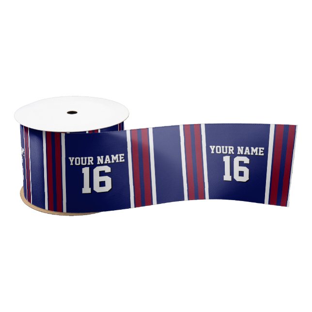 Navy Blue with Burgundy White Stripes Team Jersey Satin Ribbon (Spool)