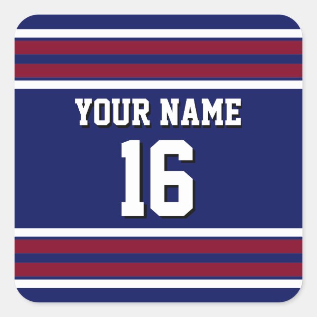 Navy Blue with Burgundy White Stripes Team Jersey Square Sticker (Front)