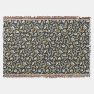 Navy Blue with Coneflowers Floral Throw Blanket