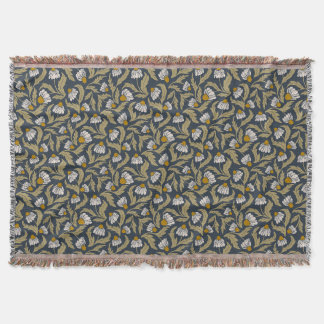Navy Blue with Coneflowers Floral Throw Blanket