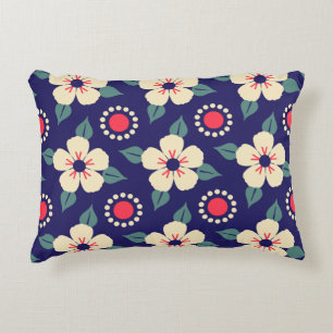 Navy Blue with Cream Flowers Decorative Cushion