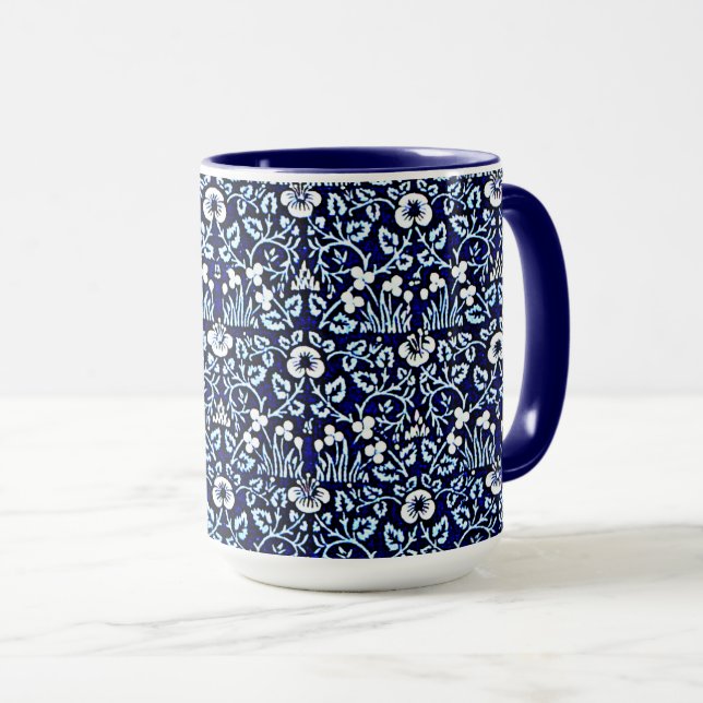 Navy blue with floral pattern mug (Front Right)
