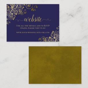 Navy Blue with Gold Floral Lace Wedding Website Enclosure Card