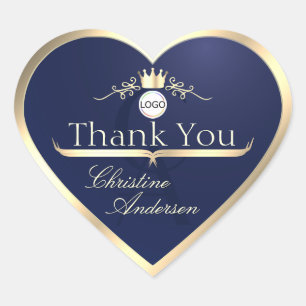 Navy Blue with Gold Frame Logo Monogram Thank You Heart Sticker