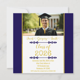 Navy Blue with Gold Graduation Invitation