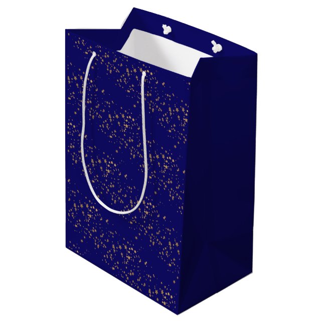  Navy blue with gold stars double joint birthday Medium Gift Bag (Back Angled)