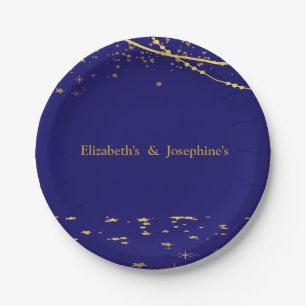 Navy blue with gold stars double joint birthday Paper Plate