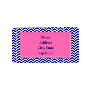 Navy Blue with Hot Pink Chevron Pattern Label