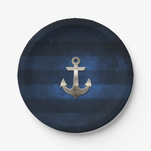 Navy Blue with Metal Anchor Paper Plate