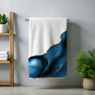 Navy Blue with Metallic Gold Agate Bath Towel Set