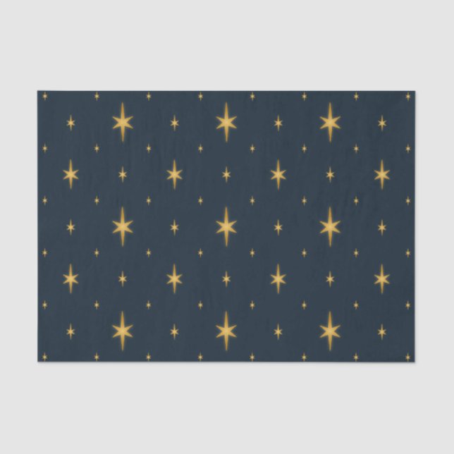 Navy Blue with Metallic Gold Stars Tissue Paper (Front)