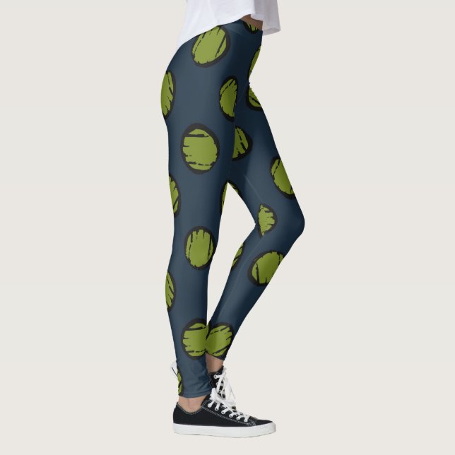 Navy Blue with Moss Green Dots Leggings (Right)
