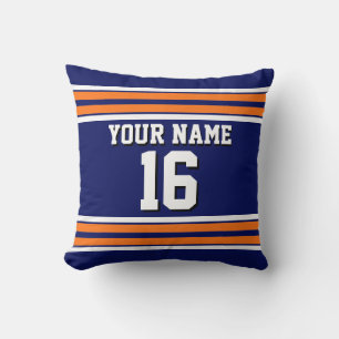 Navy Blue with Orange White Stripes Team Jersey Cushion