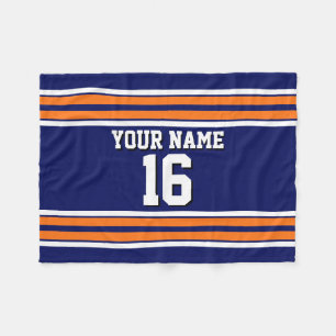 Navy Blue with Orange White Stripes Team Jersey Fleece Blanket
