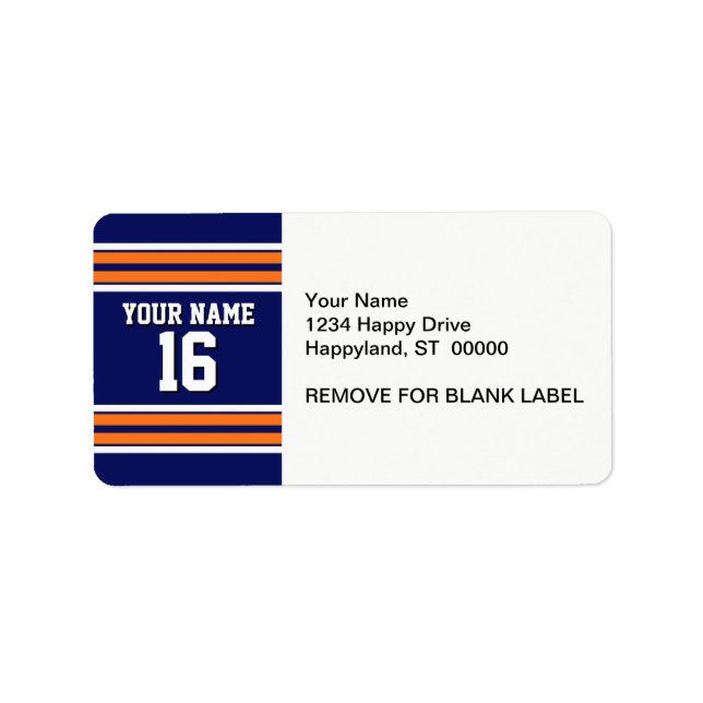 Navy Blue with Orange White Stripes Team Jersey Label (Front)