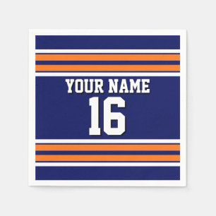 Navy Blue with Orange White Stripes Team Jersey Napkin