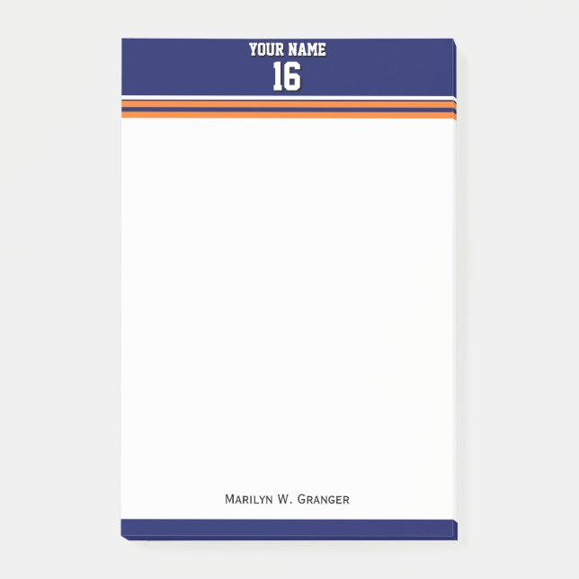 Navy Blue with Orange White Stripes Team Jersey Post-it Notes (Front)