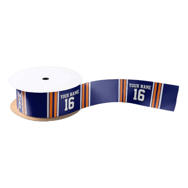 Navy Blue with Orange White Stripes Team Jersey Satin Ribbon (Spool)