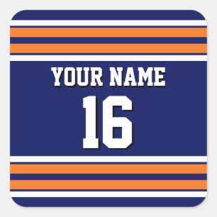 Navy Blue with Orange White Stripes Team Jersey Square Sticker