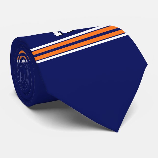 Navy Blue with Orange White Stripes Team Jersey Tie (Rolled)
