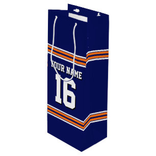 Navy Blue with Orange White Stripes Team Jersey Wine Gift Bag