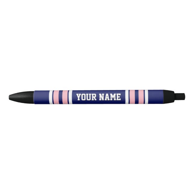 Navy Blue with Pink White Stripes Team Jersey Black Ink Pen (Front)