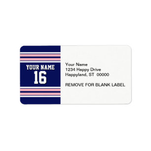 Navy Blue with Pink White Stripes Team Jersey Label