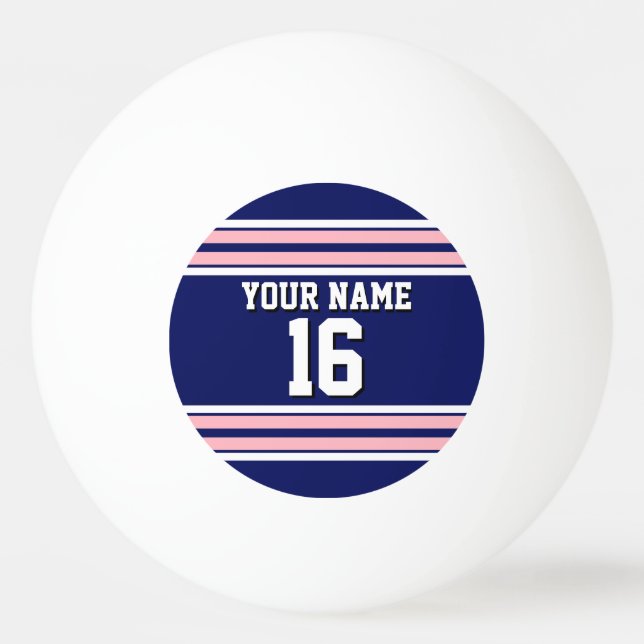 Navy Blue with Pink White Stripes Team Jersey Ping Pong Ball (Front)