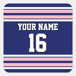 Navy Blue with Pink White Stripes Team Jersey Square Sticker