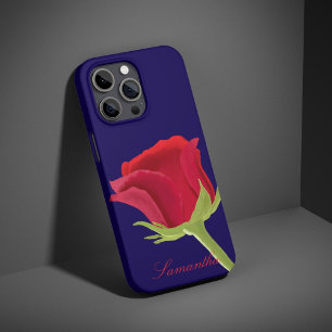 Navy blue with red rose iPhone 16 pro case