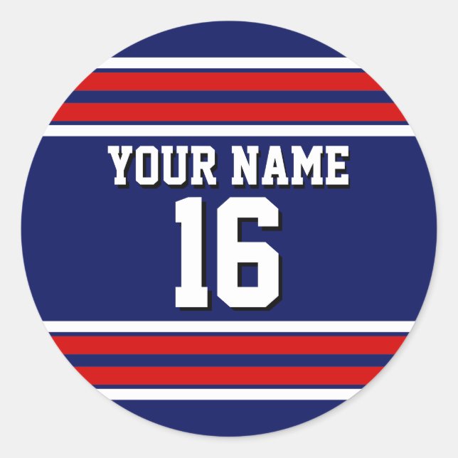 Navy Blue with Red White Stripes Team Jersey Classic Round Sticker (Front)