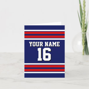 Navy Blue with Red White Stripes Team Jersey Note Card