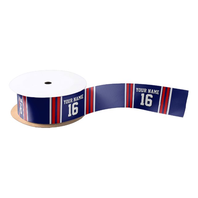 Navy Blue with Red White Stripes Team Jersey Satin Ribbon (Spool)