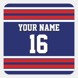 Navy Blue with Red White Stripes Team Jersey Square Sticker
