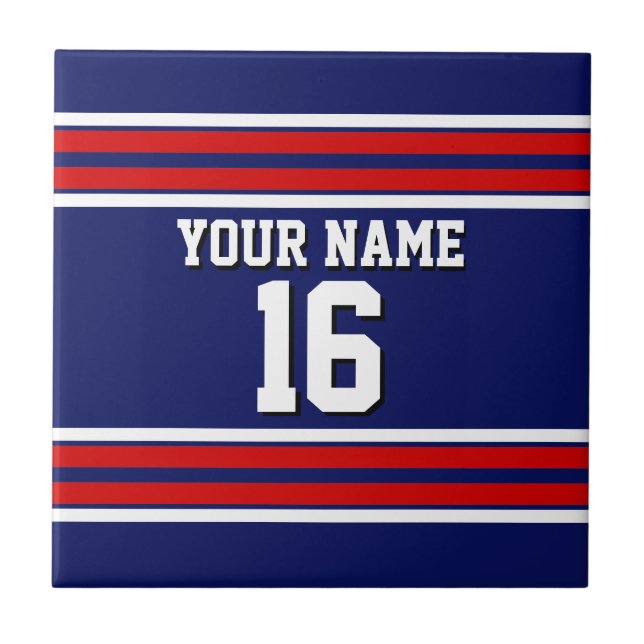 Navy Blue with Red White Stripes Team Jersey Tile (Front)