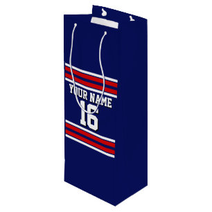 Navy Blue with Red White Stripes Team Jersey Wine Gift Bag