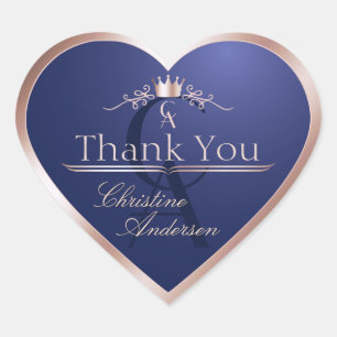 Navy Blue with Rose Gold Frame Monogram Thank You Heart Sticker